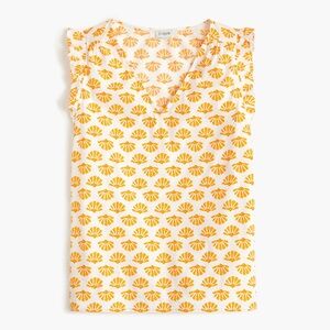 NWT J. Crew Ruffle Sleeveless Printed Cotton Top Size Medium shell fan print
